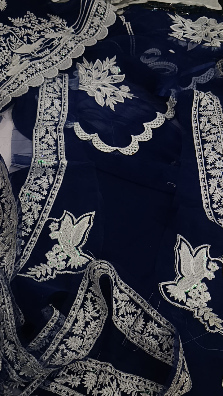 3pc Zindagi blue chiffon
