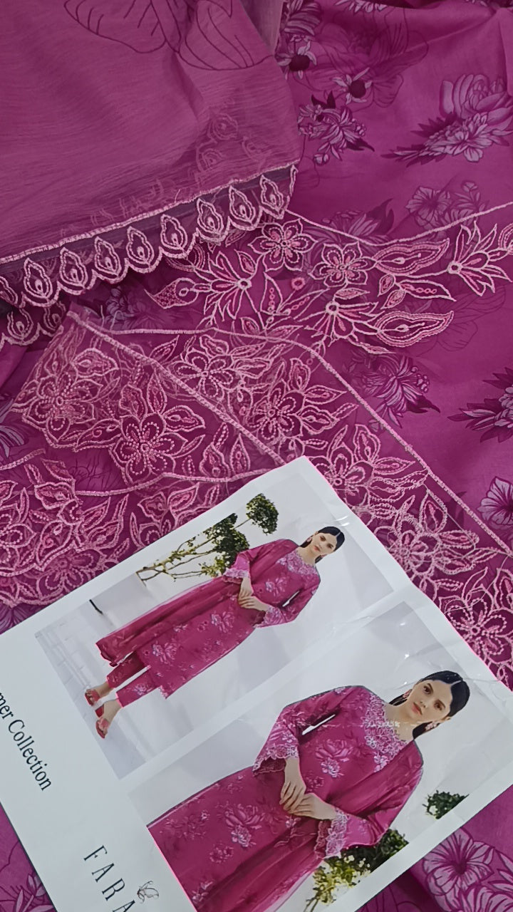 3pc pink Sofia lawn