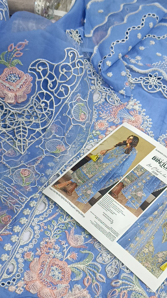 3pc Sanam sky blue lawn