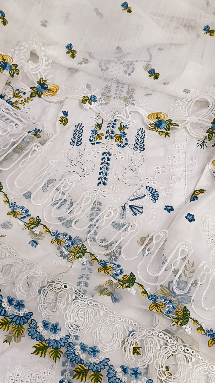 3pc Qalamkar Dove lawn