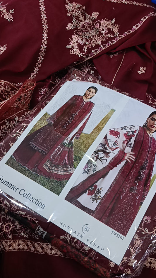 3pc Hussain rehar maroon Gul