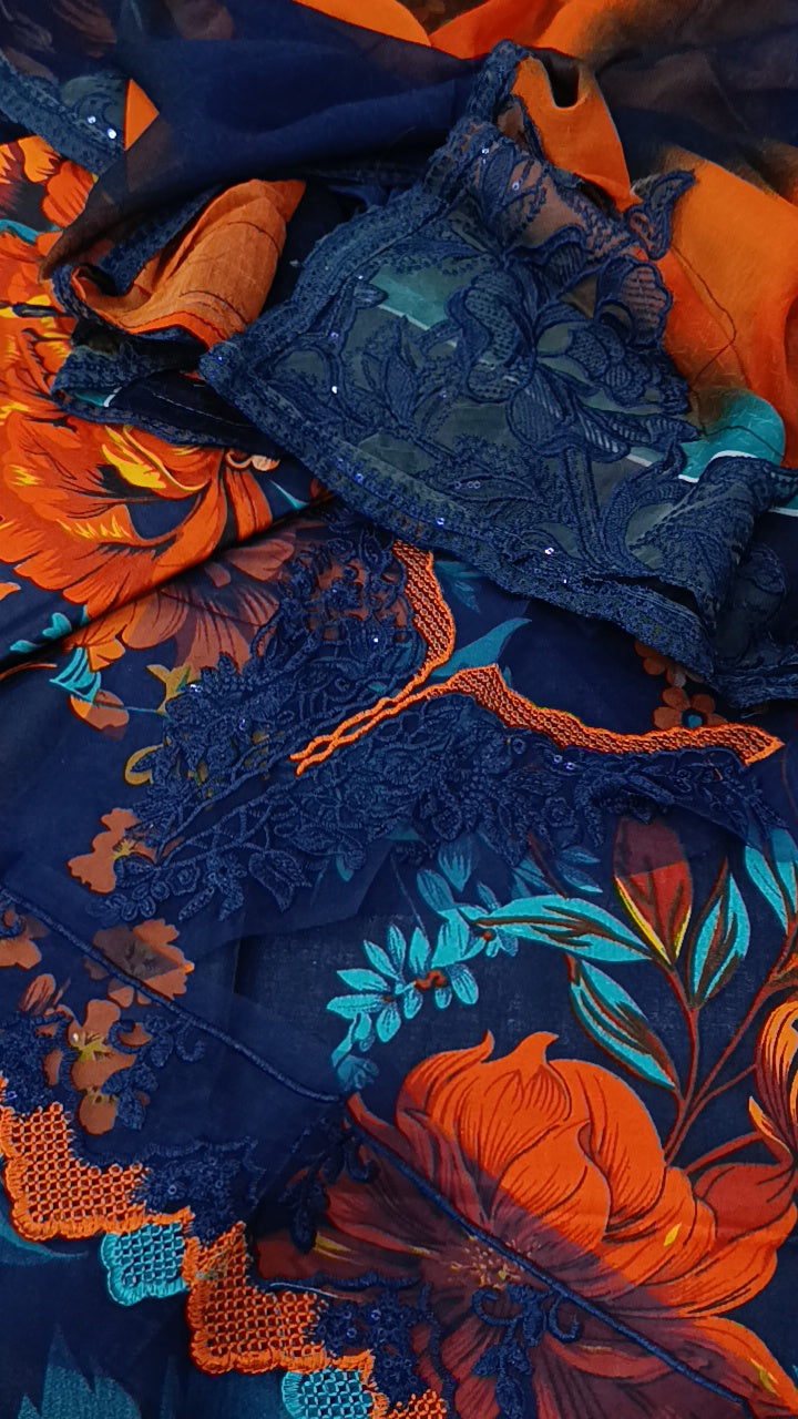 3pc iznik blue orange lawn