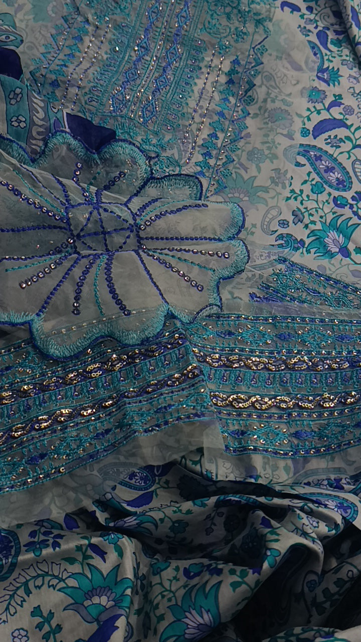 3pc Fareeeha lawn blue