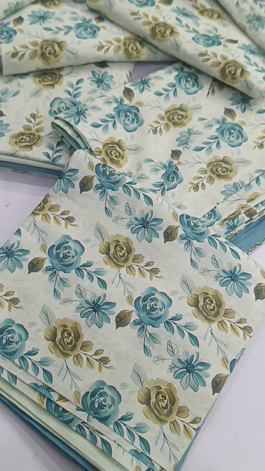 3pc Alkaram Aqua rose lawn