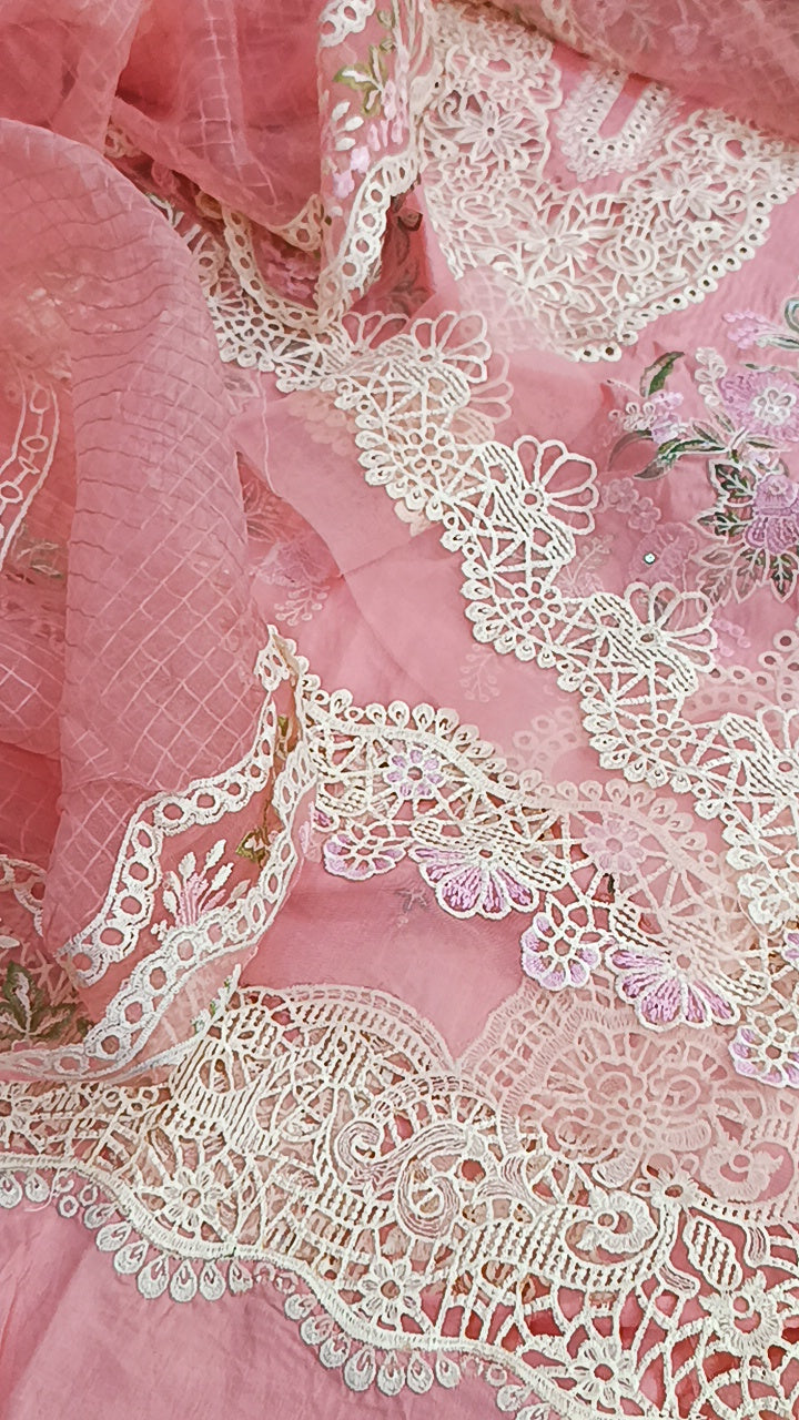 3pc check duaptta pink lawn