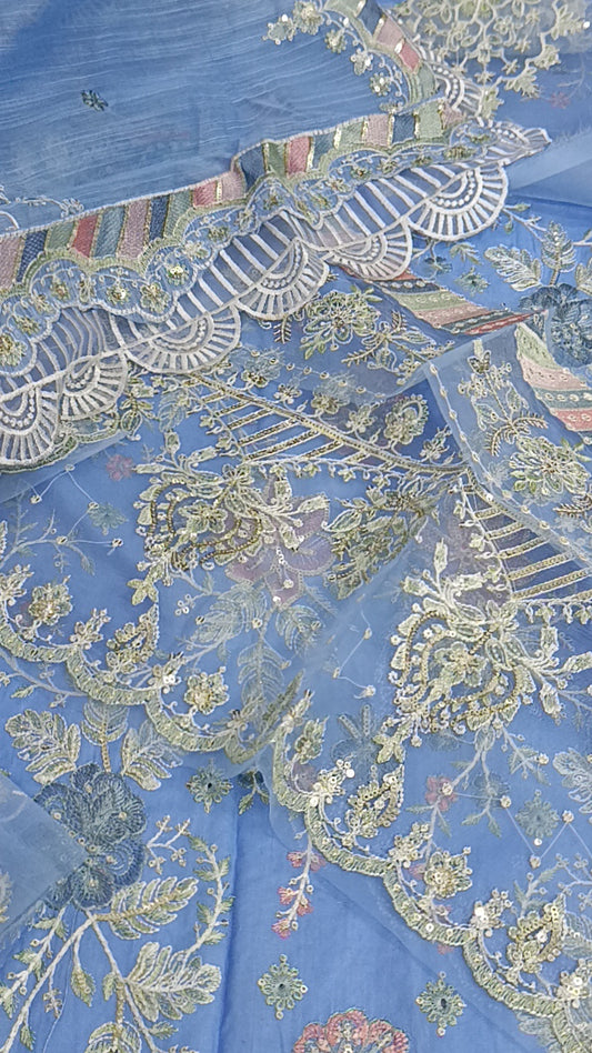 3pc Qais sky blue lawn