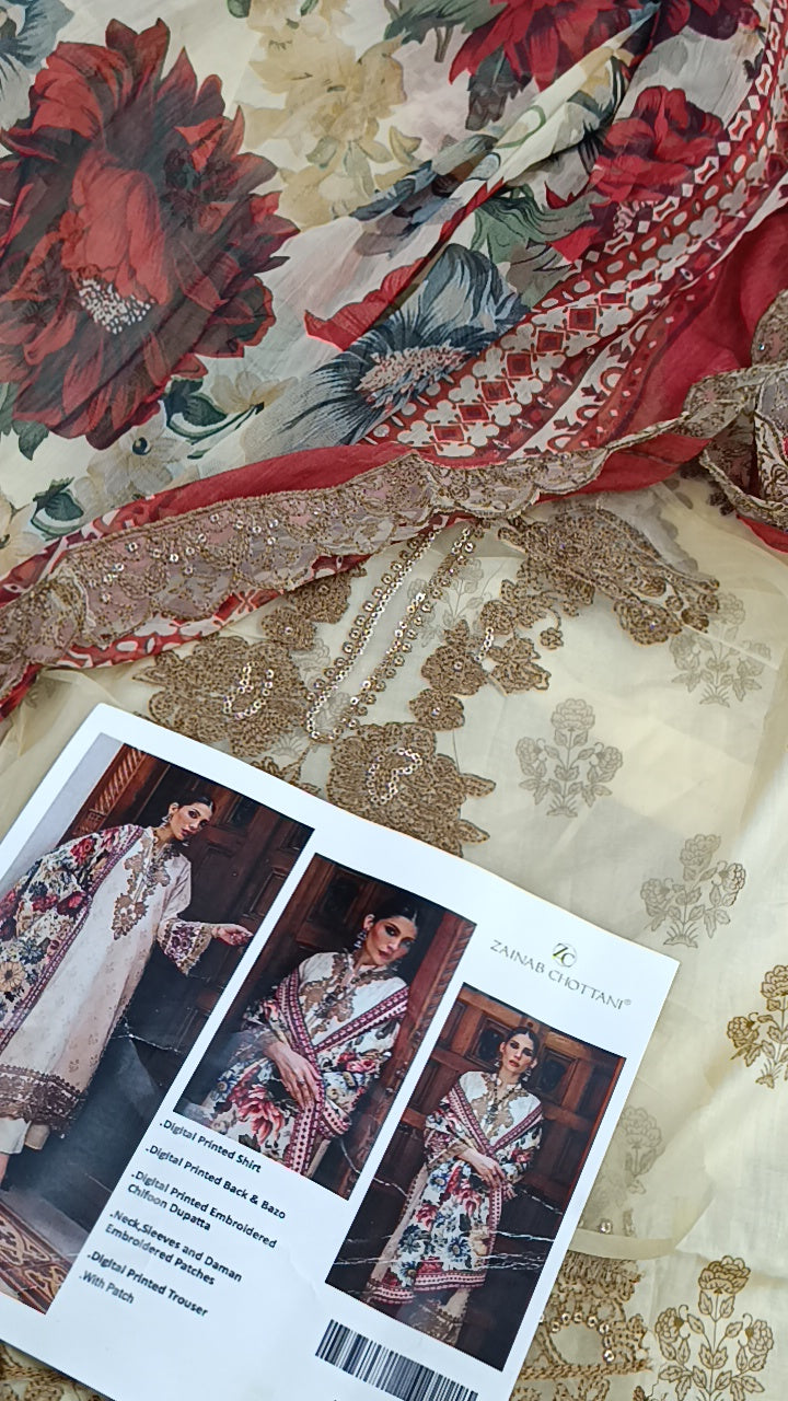 3pc Zainab chotani skin lawn