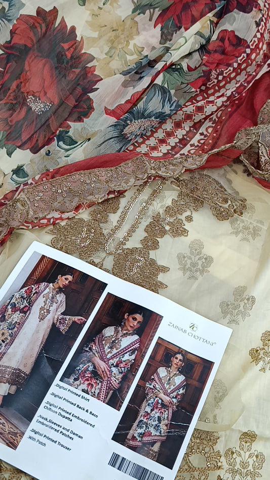 3pc Zainab chotani skin lawn