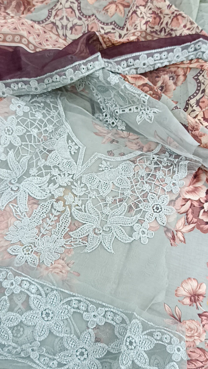 3pc Baroque grey lawn