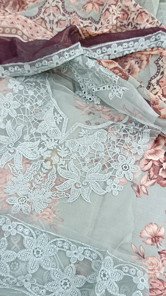 3pc Baroque grey lawn