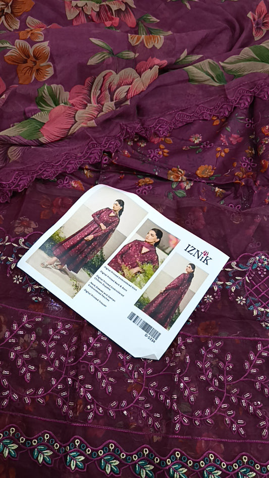 3pc iznik maroon lawn