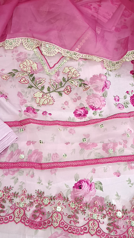 3pc Gulaabi iznik lawn