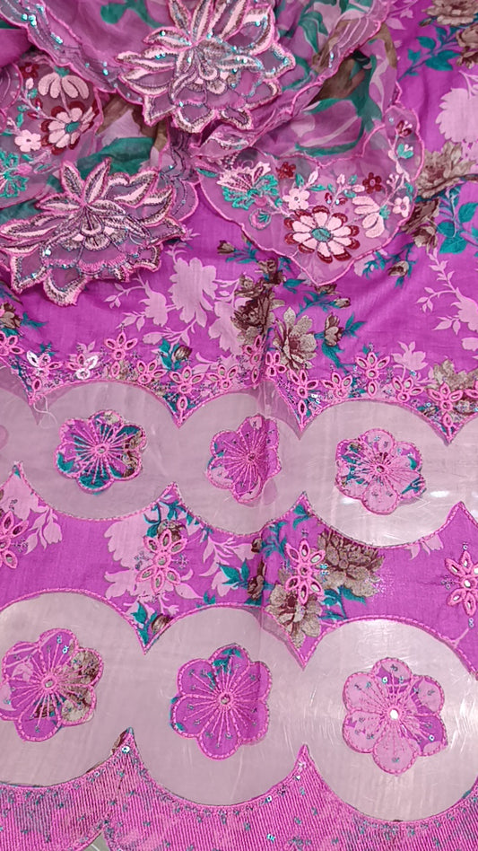 3pc Gool Daman pink lawn