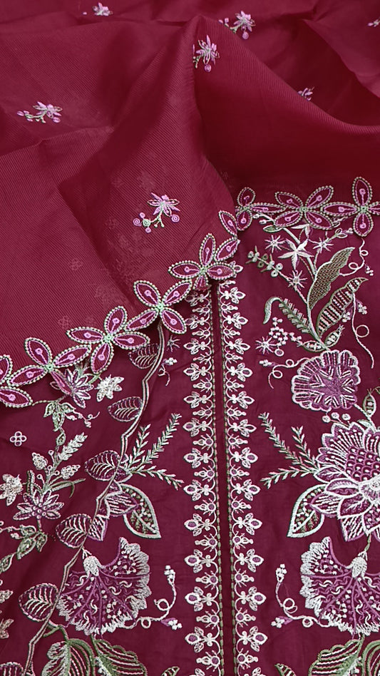 3pc Saaaz maroon lawn