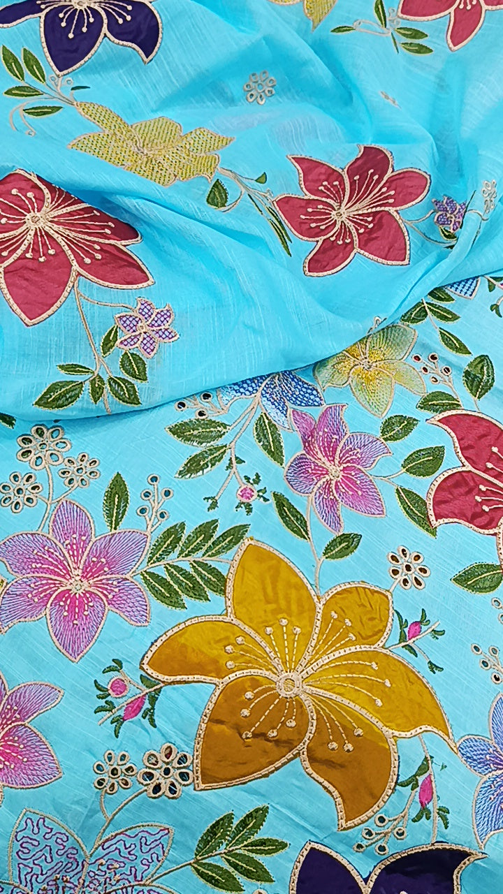 3pc shadow ferozi applique lawn