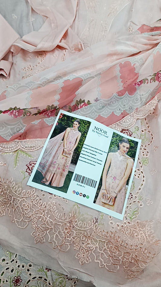 3pc Noor by sadia pink lawn.