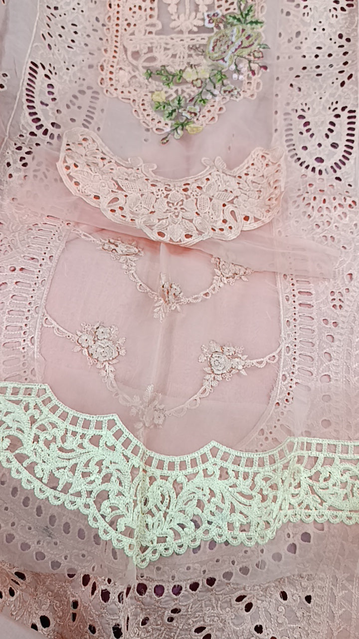 3pc desert pink silk dupatta lawn
