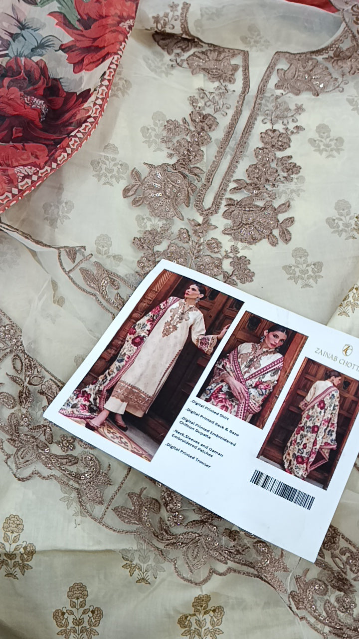 3pc Zainab chotani skin lawn