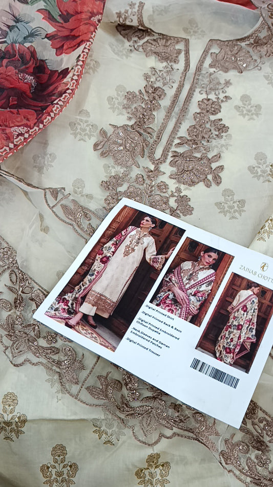 3pc Zainab chotani skin lawn