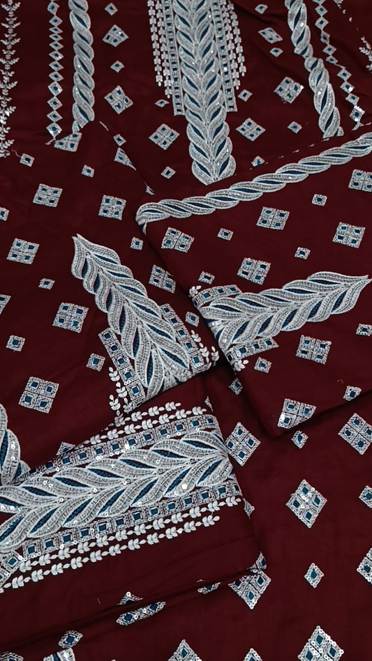 2pc lishkara maroon cotton lawn