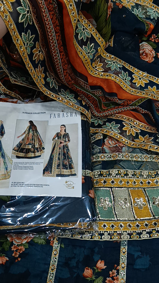 3pc farasha frock zink lawn