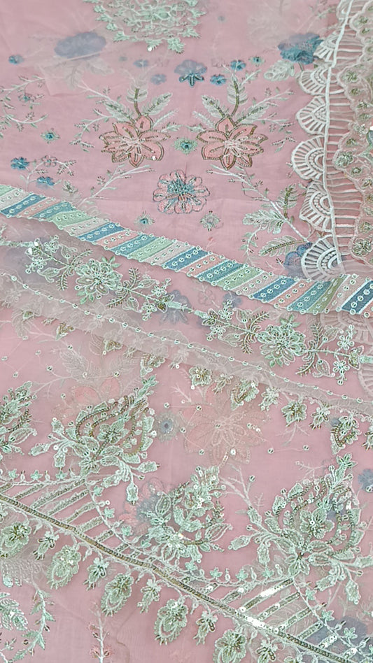 3pc Qais baby pink lawn