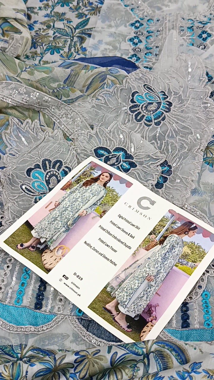 3pc crimson Bahar lawn blue