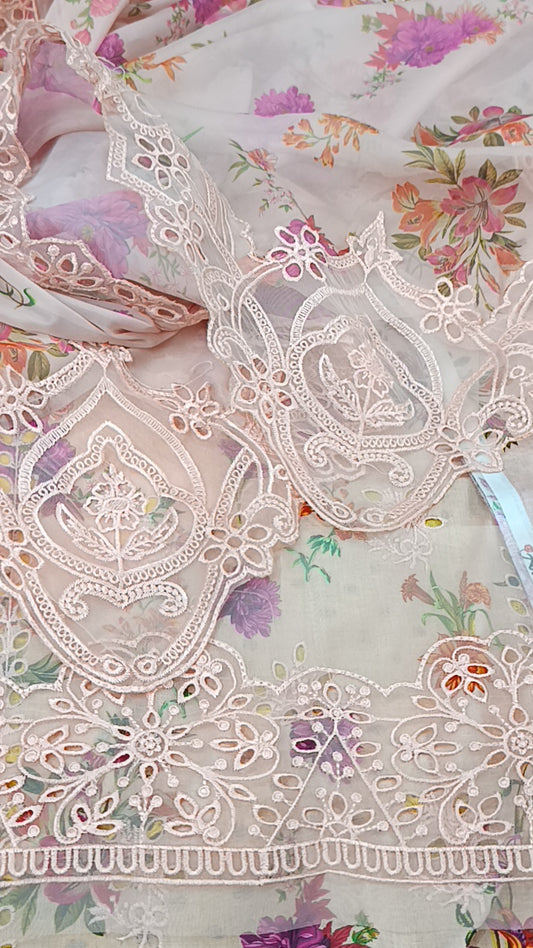 3pc aneelas peach Kamal lawn