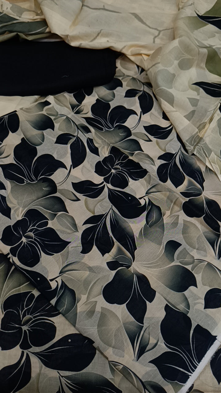 3pc Alkaram Black flow lawn