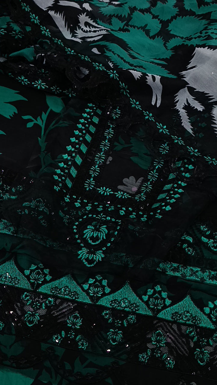 3pc Roshan green black lawn