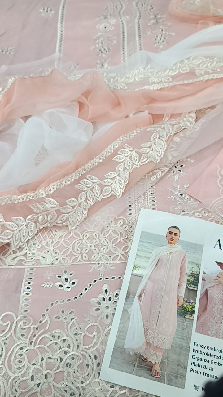 3pc Azure Sadaf pink lawn