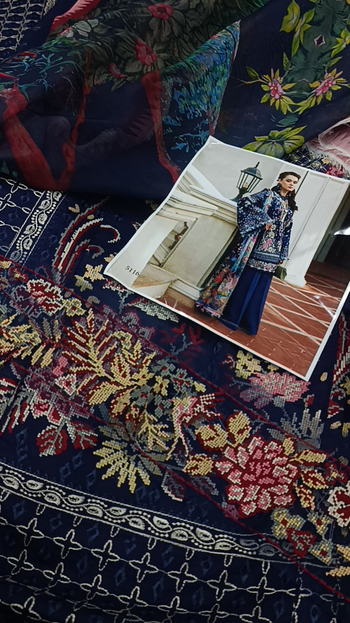 3pc attiya blue lawn