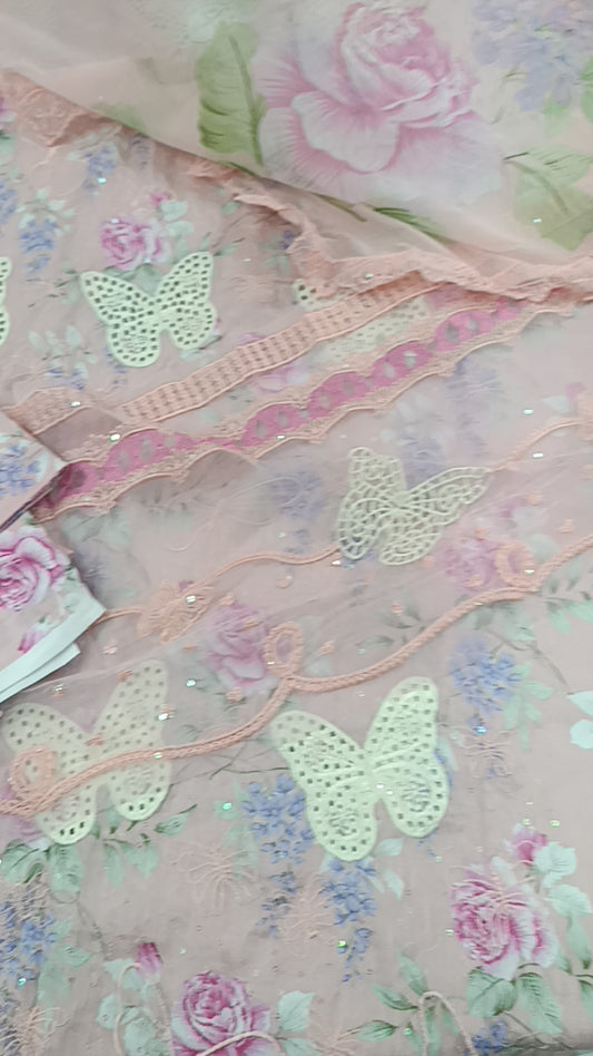 3pc butterfly pink lawn