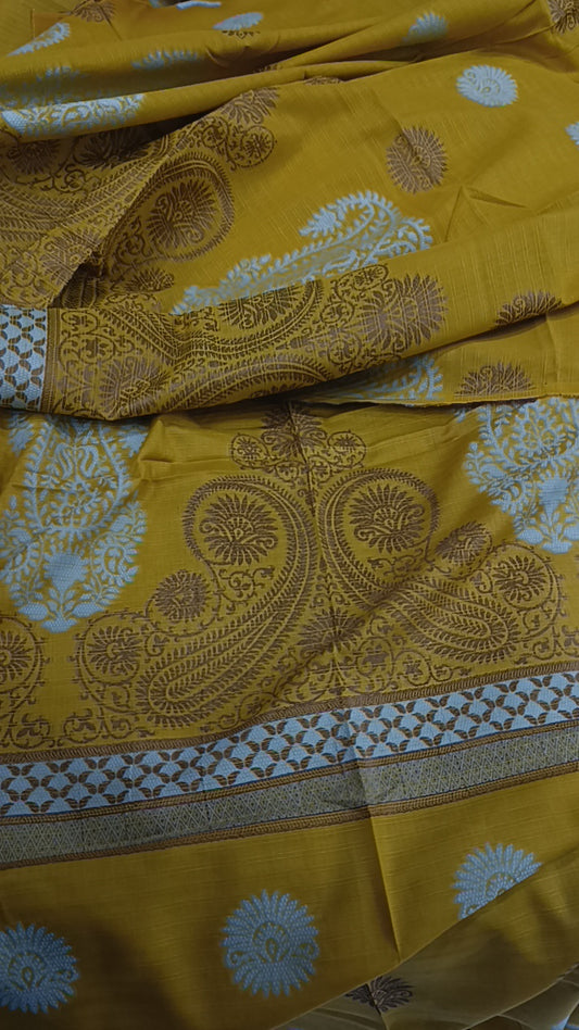 3pc yellow jacquard lawn