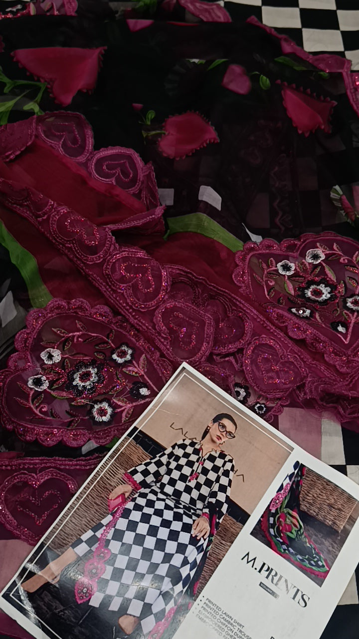 3pc check mate black pink lawn