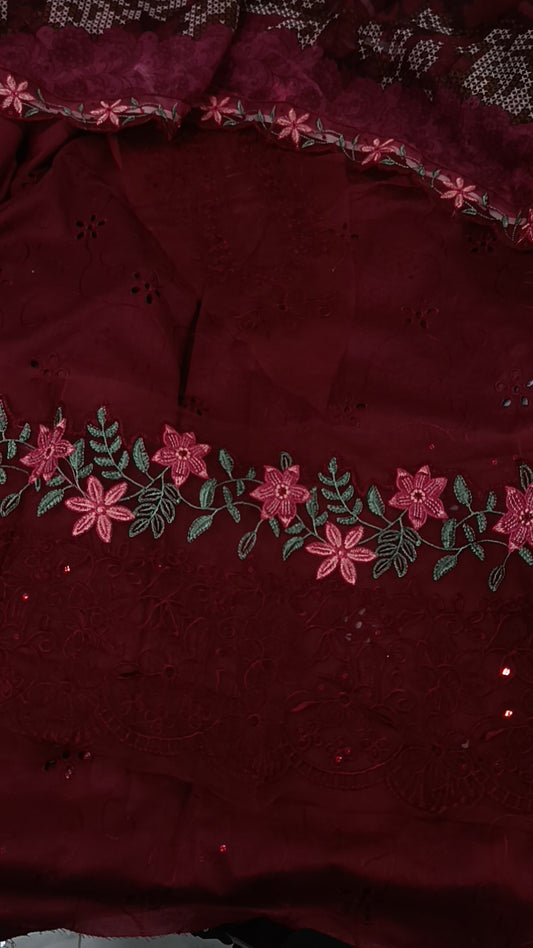 3pc sadia maroon lawn