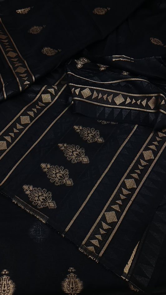 3pc black jacquard lawn