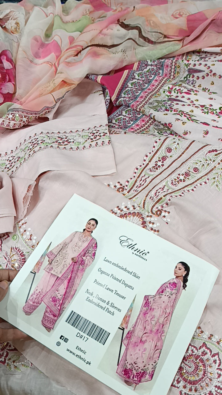 3pc Ethnic pink lawn