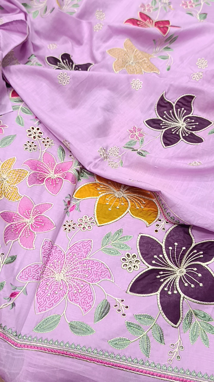 3pc shadow applique baby pink lawn