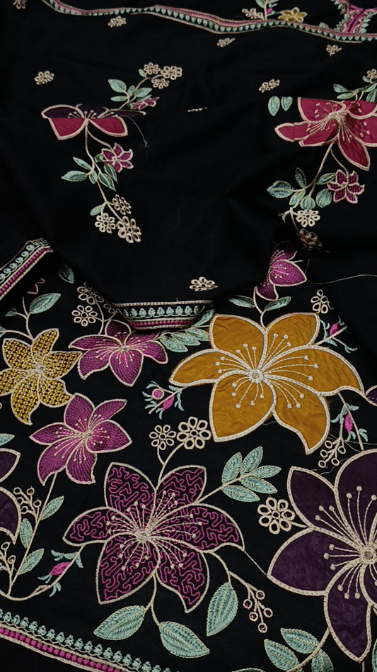 3pc black shadow applique lawn