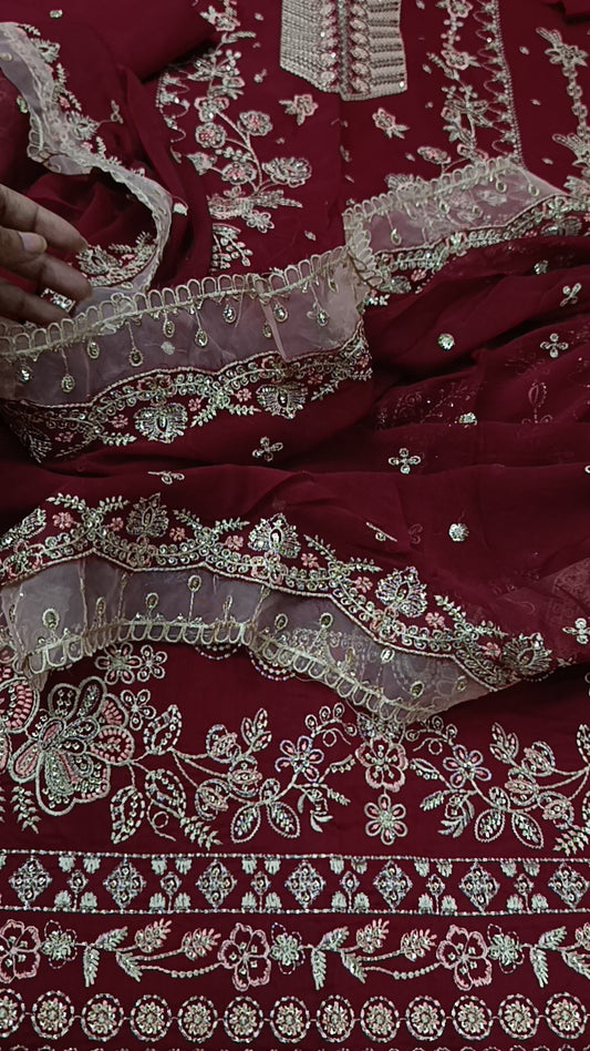 3pc peach Patti maroon lawn