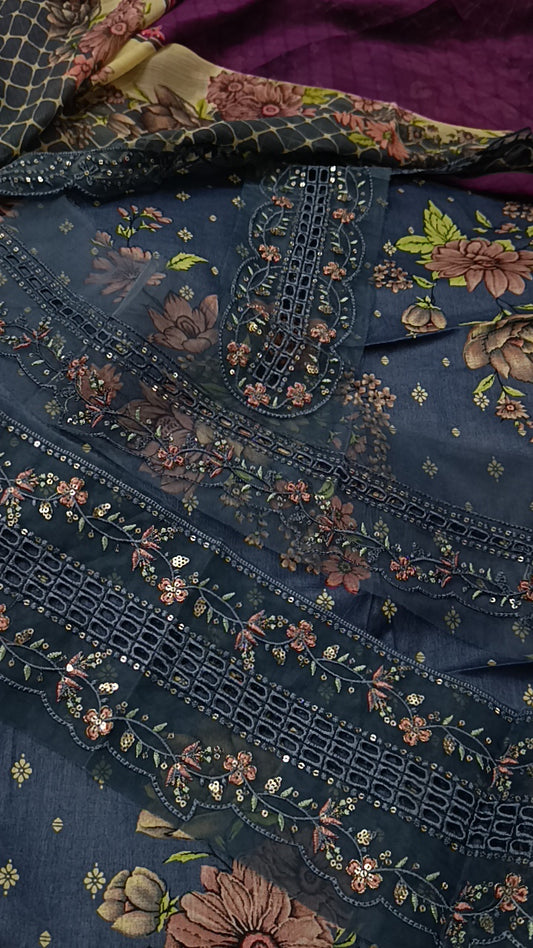 3pc zayra  greyish blue lawn