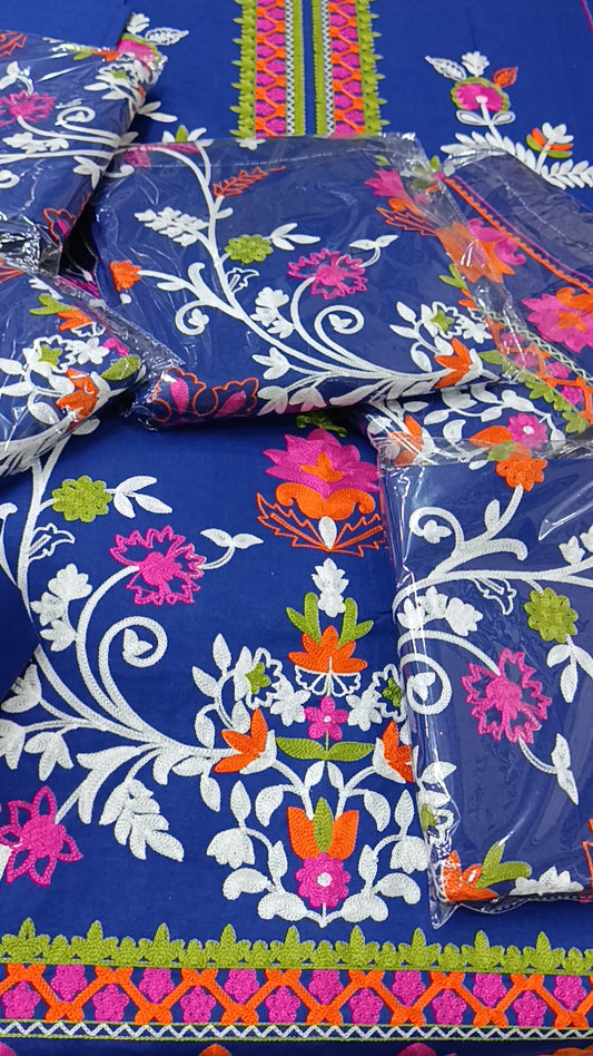 3pc  royal blue aari lawn
