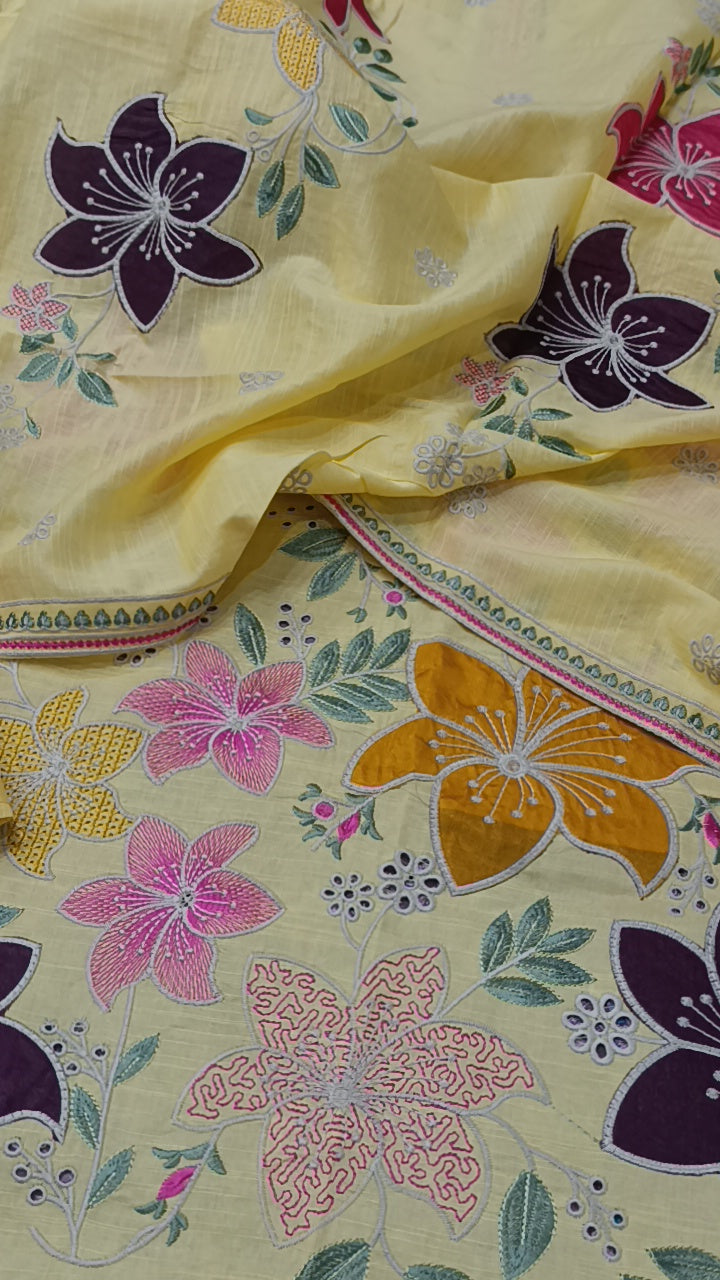 3pc shadow applique light yellow lawn