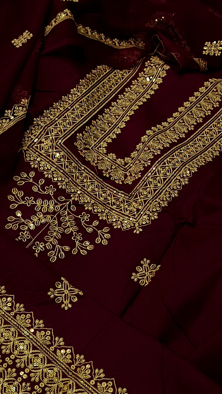 3pc jugnuu maroon  cotton lawn