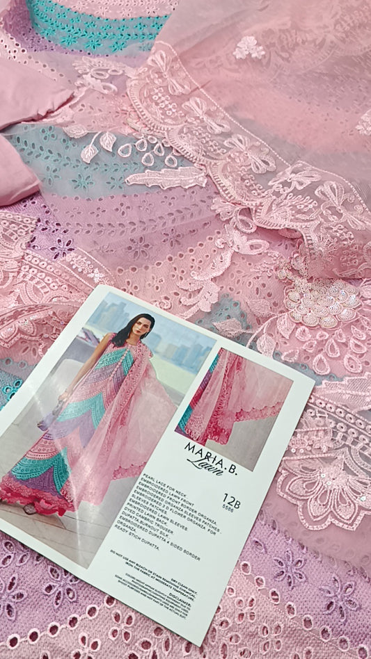 3pc maria b triple V pink lawn