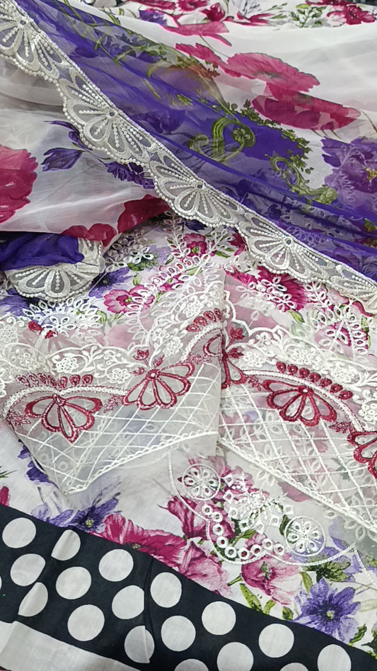3pc maria b flower print white