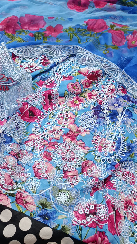 3pc maria b blue follower print lawn