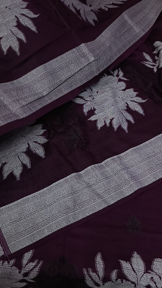 3pc jacquard purple white phool lawn