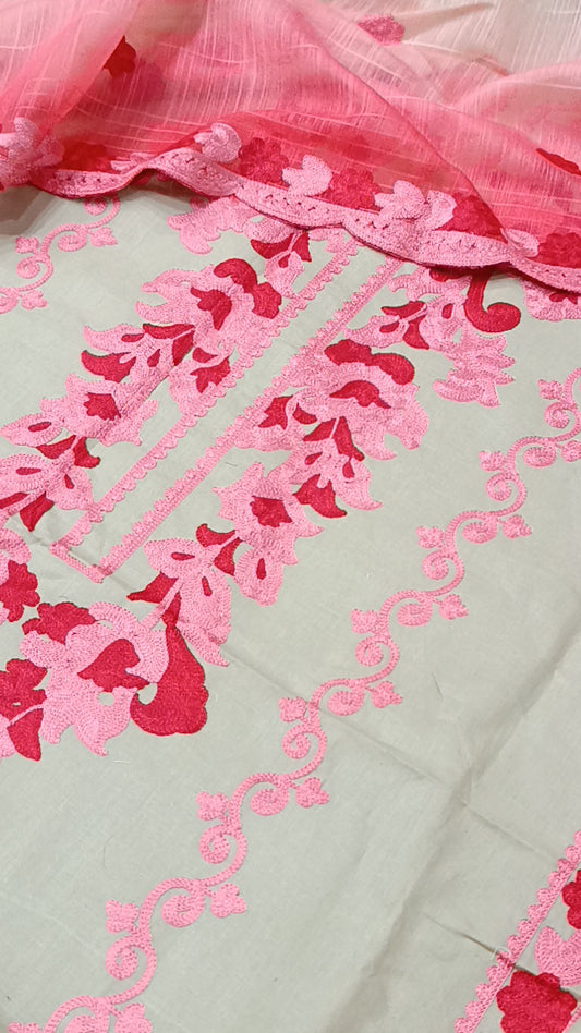 3pc aari beige pink lawn
